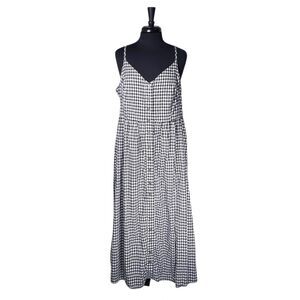 ModCloth Women’s 2X Navy Check Maxi Dress Cotton Button Front Sleeveless Casual